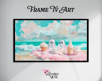 Pastel Halloween Samsung Frame TV Art Hot Ghoul Summer | Summerween Decor Cute Ghost Beach Artwork | Spooky Picnic | Digital Download