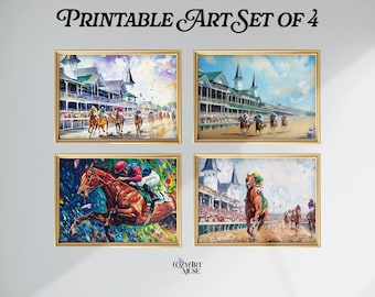 Juego de láminas artísticas del Derby de Kentucky: Carreras de caballos en Churchill Downs (Descarga digital)