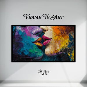 Lesbian Kiss Frame TV Art Pride Month | LGBTQ Digital Download | WLW Spicy Sapphic Yearning Rainbow Oil Painting Samsung Frame