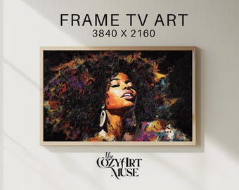 Juneteenth Frame TV Art: Black Woman Afro Oil Painting (Digital Download)