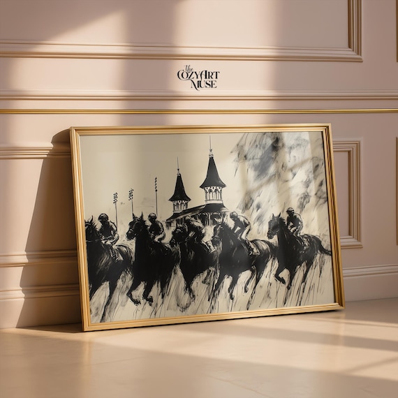 Vintage Churchill Downs Horse Racing Print Set: Kentucky Derby Charcoal Art (Digital Download)