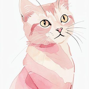 Cute Pink Cat Digital Wall Art – Adorable Kitty Printable for Cat Lovers