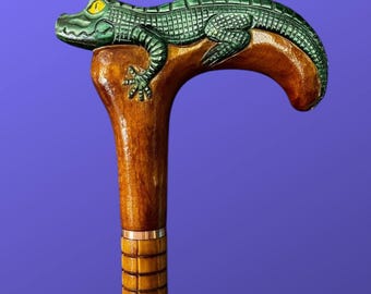 Fashionable Wooden Walking Cane Wooden Cane Crocodile Lizard Wooden Walking Stick Hand Carved Handle Hiking Stick Exquisite Walking Cane