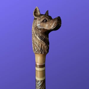 Victorian Cane Wooden Staff Hiking Stick Dog Cane Wooden Cane With Dog Animal Head Handle Dog Carved Walking Stick Gift for Hikers Wood Cane