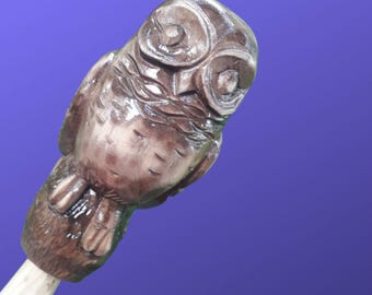 Drewniana laska do chodzenia w kształcie sowy, ręcznie rzeźbiona laska, figurka sowy, laska do chodzenia, laska dla kobiet i mężczyzn, stylowa drewniana laska do chodzenia