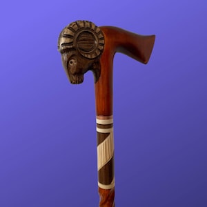 Ram Wooden Walking Cane Luxury Wooden Walking Stick Wood Hand Crafted Ram Animal Walking Cane For Men Ram Staff Carving Cane Accessories