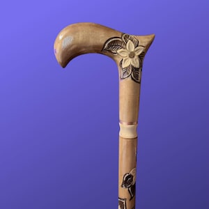 Bastón para dama con flor de manzanilla, tallado a mano, bonito bastón con diseño floral, bastón para dama con flor de rosa, bastón de madera.