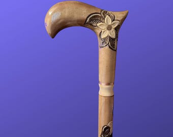 Bastón para dama con flor de manzanilla, tallado a mano, bonito bastón con diseño floral, bastón para dama con flor de rosa, bastón de madera.
