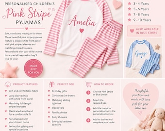 Personalised Kids’ Striped Pyjamas | Pink or Blue Stripe | Soft Cotton PJs | Ages 1–10 Years