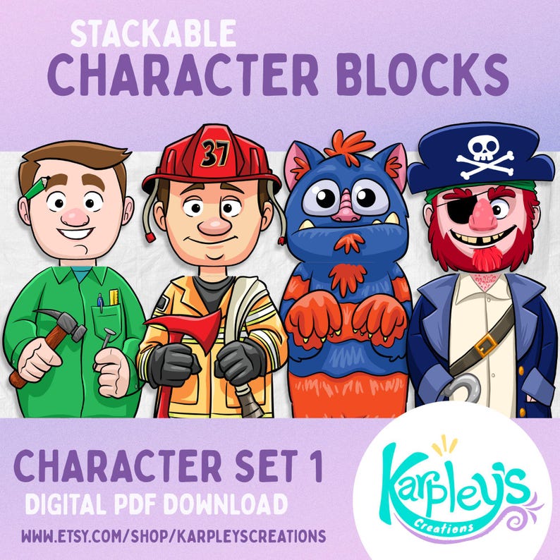 Stackable Character Blocks Template: Carpenter, Firefighter, Pirate ...
