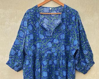 Handmade Floral Cotton Midi Dress, Bohemian Summer Tunic