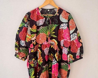 Vestido midi de algodón floral hecho a mano, estampado bohemio