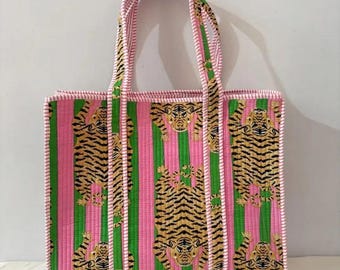 Cotton Quilted Large Tote Bag, Printed Travel Bag