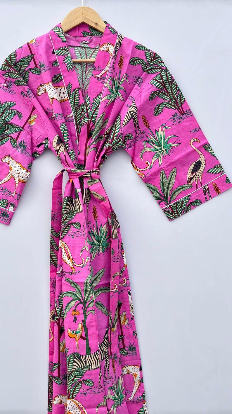 Pink Jungle Nightwear Dress, Kimono for Women, Tiger Print Kimono Robe ...