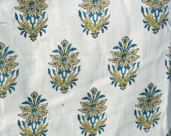 Katoenen stof handblok bloemenprint, Indiaas naaimateriaal op maat gesneden