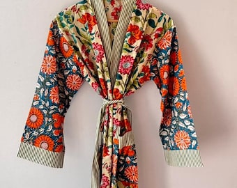 Peignoirs kimono en coton Robe de chambre, Demoiselle d'honneur à carreaux, Vêtements de nuit d'été, Taille unique