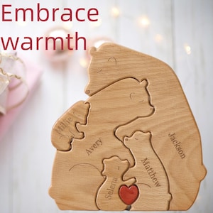 Personalized Wooden Bear Family Puzzle: Custom Engraved Name Keepsake