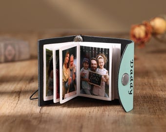 Personalized Mini Photo Album Keychain: PU Leather Keepsake，Recording a year's memories,Christmas gifts,family New Year gifts