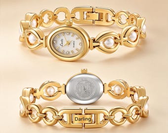 Reloj minimalista dorado personalizado para mujer, reloj de acero inoxidable para mujer con nombre grabado personalizado, regalo de aniversario o cumpleaños para ella, regalos de Navidad