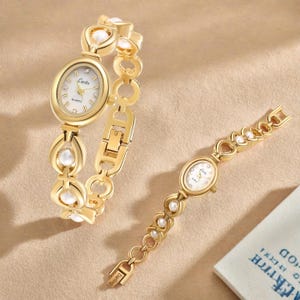 Personalized Vintage Gold Pearl Watch: Gift for Nurse,mom,daughter, Medical Professional,Dainty Elegant Custom Name Women,Wedding,Christmas