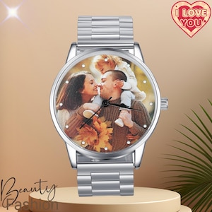 Customized Photo Men&#39;s Wristwatch, Personalized Engraved Stainless Steel Watch for Him, Father&#39;s Day Gift for Dad, Anniversary Present
