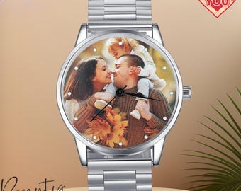 Maßgeschneiderte Foto Herrenarmbanduhr, personalisierte gravierte Edelstahluhr für ihn, Vatertagsgeschenk für Papa, Geschenk zum Jahrestag