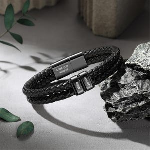 Personalized Engraved Leather Bracelet for Men/dad,Custom Beaded Braid ID Bangle with 2-6 Names, Unique Gift for Him on Father&#39;s Day