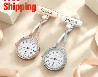Reloj de bolsillo de enfermera grabado: decoración con diamantes de imitación, regalo personalizado de graduación médica, para enfermeras, veterinarios, parteras, madres e hijas.