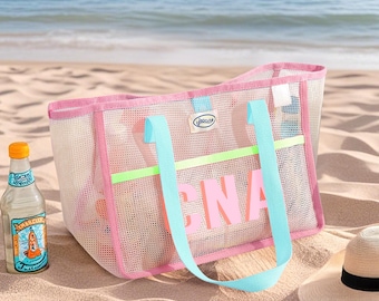 Personalized Beach Bachelorette Party Bag:Waterproof Polyester Shadow Monogram,Mesh Tote Pouch,Summer Travel Girls Keepsake Favor