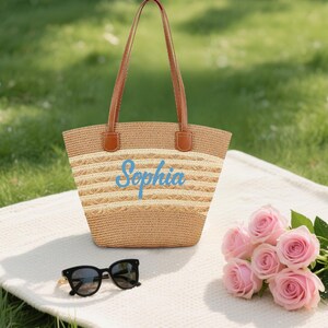 Personalized Canvas Tote Bag with Custom Embroidery, Bridesmaid Gifts, Beach Bag,Custom Text Tote, Teacher Appreciation Gift, Gift for Her