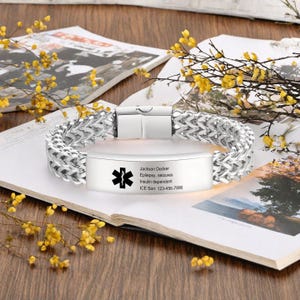 Personalized Durable Stainless Steel Medical ID Bracelet: Engraved Alert for Allergy & Epilepsy Patients