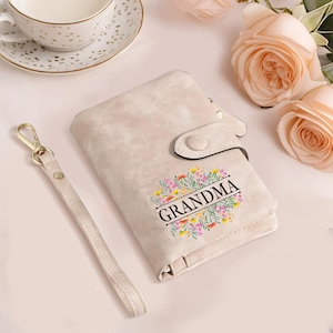 Personalized women's birthday flower wallet,customized Engraved name leather wallet,Handmade Wallet Lady gift for mom,her,bridesmaid,grandma