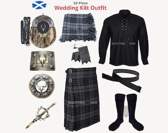 Men's Scottish Wedding Kilt Set: 10-Piece Highland Stag Outfit