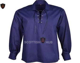 Men's Navy Blue Jacobite Ghillie Shirt: Scottish Highland Kilt, Renaissance Costume