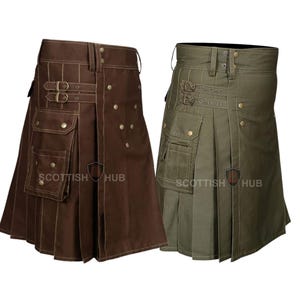 Handmade Cotton Utility Kilt: Scottish Tactical Work Kilt with Cargo Pockets