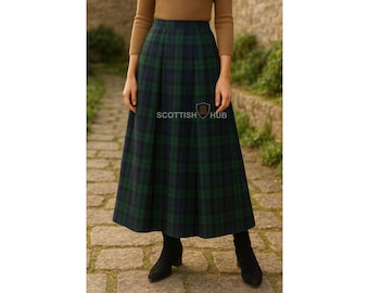 Scottish Tartan Maxi Skirt for Women - Floor Length Tartan Hostess Skirt - Tartan Kilted Skirt - 50+ Tartan Colors - Ladies Tartan Kilt