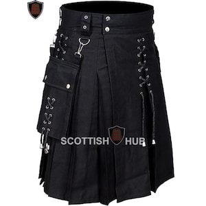 Kilt utilitario de algodón negro para hombre: prenda híbrida hecha a mano de las Highlands