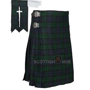 Handmade Black Watch Tartan Wool Kilt: 8-Yard Highland Wedding Kilt