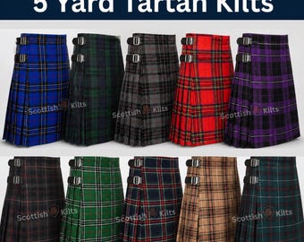 Mens Scottish Kilt Handmade 5-Yard Tartan Kilt | Custom Tartan Kilts for Men Festival Wear | Outlander Scottish Gift | Clan Tartan Kilts