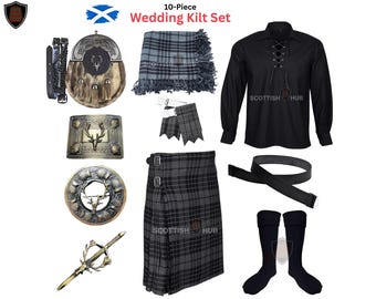 Men's Scottish Wedding Kilt Set: 10-Piece Highland Stag Outfit
