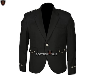 Men's Handmade Black Wool Blend Argyll Kilt Jacket: Scottish Highland Wedding Outfit