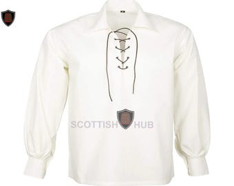 Off White Jacobite Ghillie Shirt: Scottish Highland Renaissance Costume