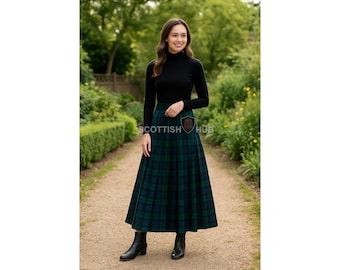 Scottish Tartan Maxi Skirt for Women - Floor Length Tartan Hostess Skirt - Tartan Kilted Skirt - 40+ Tartan Colors - Made to Order