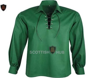 Green Jacobite Ghillie Shirt: Scottish Highland Kilt, Renaissance Costume