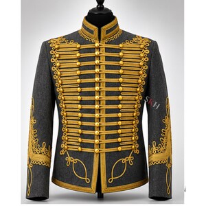 Gray Military Hussar Jacket, Personalized Jimi Hendrix Style Steampunk Mens Jacket, Napoleon Tunic Pelisse, Custom Cosplay Gothic Coat