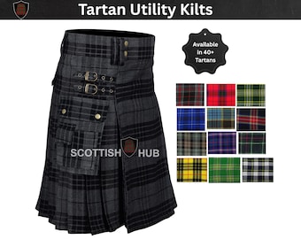 Men's Handmade Tartan Utility Kilt: Scottish Highland Wedding, Cargo Pockets