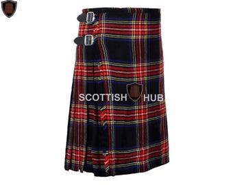 Handmade Black Stewart Tartan Kilt: 5-Yard Wool Highland Kilt