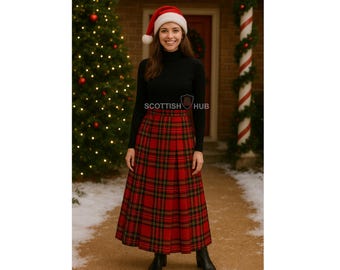 Scottish Tartan Maxi Skirt – Plaid Wool Long Skirt | Custom Highland Kilted Skirt | Outlander Hostess Skirt | Wedding & Christmas Outfit