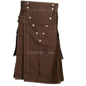 Handmade Cotton Utility Kilt: Scottish Tactical Work Kilt with Cargo Pockets