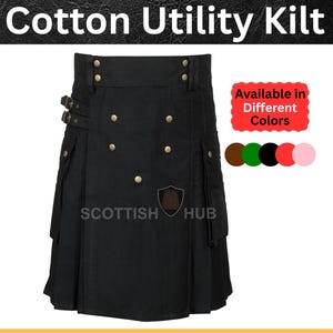 Handmade Scottish Utility Kilt: Cotton Cargo Work Kilt with Pockets